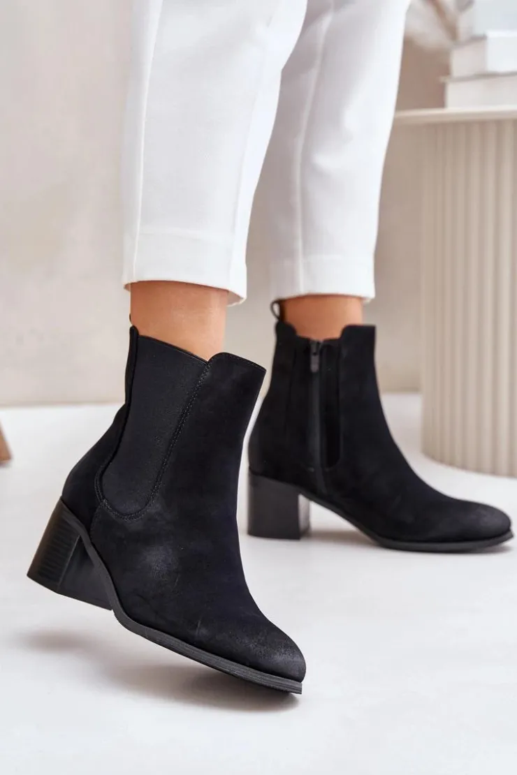 Clearance Boto Ocieplane Botki Damskie Na Słupku Czarne Radeya Czarny