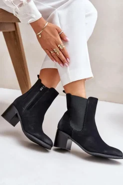 Clearance Boto Ocieplane Botki Damskie Na Słupku Czarne Radeya Czarny