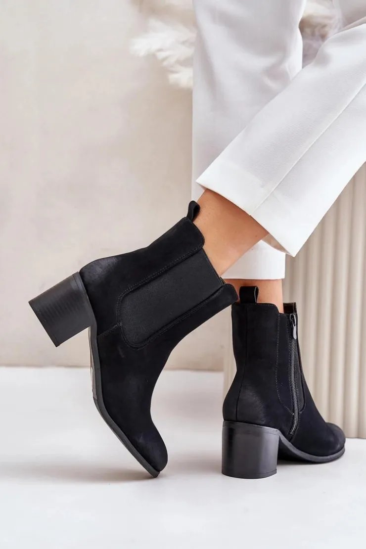 Clearance Boto Ocieplane Botki Damskie Na Słupku Czarne Radeya Czarny