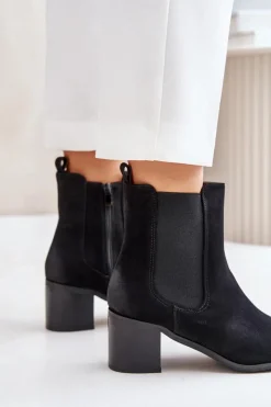 Clearance Boto Ocieplane Botki Damskie Na Słupku Czarne Radeya Czarny