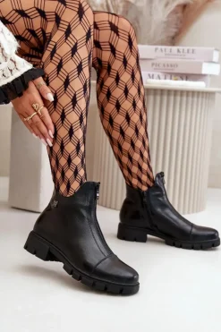 Damskie Boto Ocieplane Botki Damskie Z Eko Skóry Czarne Verietta