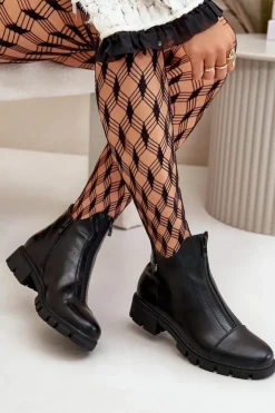 Damskie Boto Ocieplane Botki Damskie Z Eko Skóry Czarne Verietta