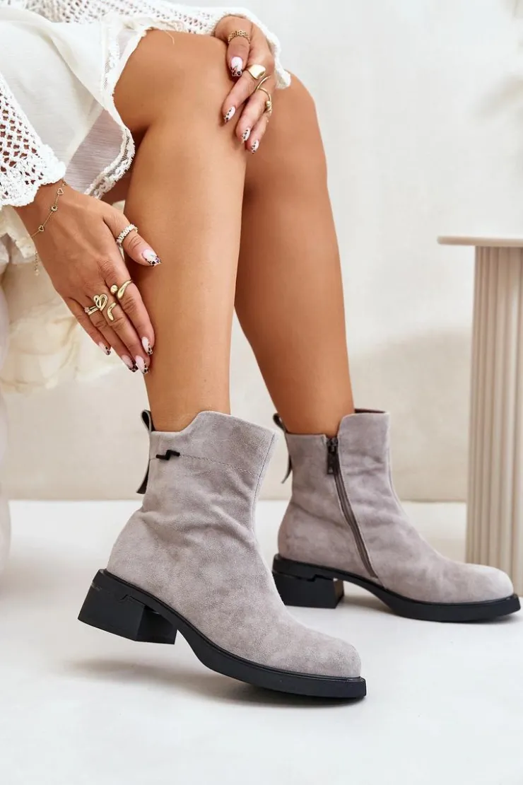 Hot Buty damskie Vinceza Ocieplane Botki Damskie Z Naturalnego Zamszu Na Zamek Szare Vinceza 66696