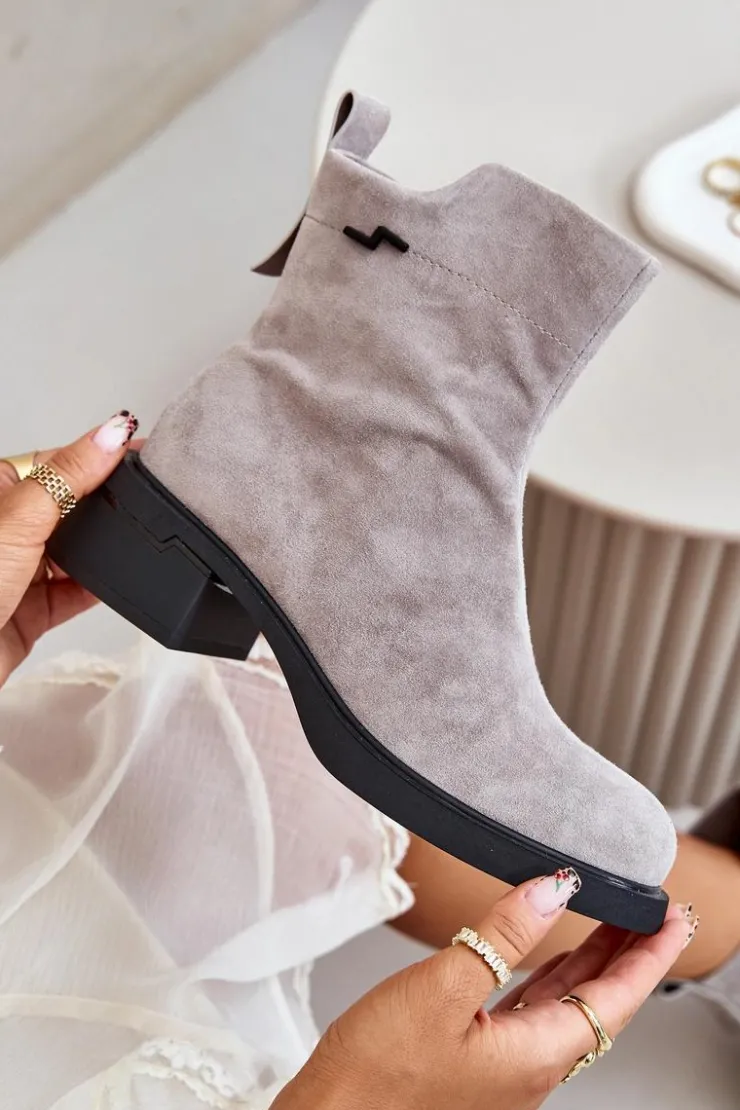 Hot Buty damskie Vinceza Ocieplane Botki Damskie Z Naturalnego Zamszu Na Zamek Szare Vinceza 66696