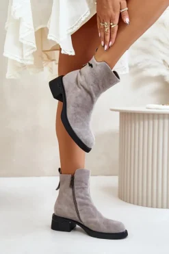 Hot Buty damskie Vinceza Ocieplane Botki Damskie Z Naturalnego Zamszu Na Zamek Szare Vinceza 66696