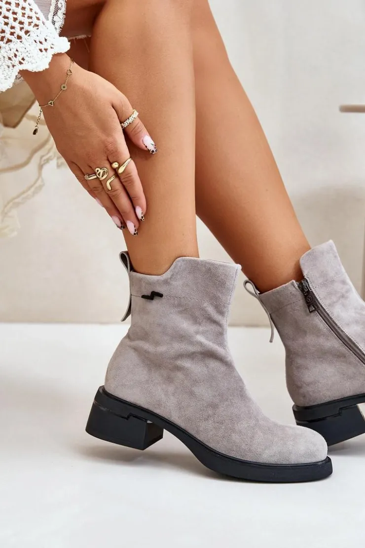 Hot Buty damskie Vinceza Ocieplane Botki Damskie Z Naturalnego Zamszu Na Zamek Szare Vinceza 66696