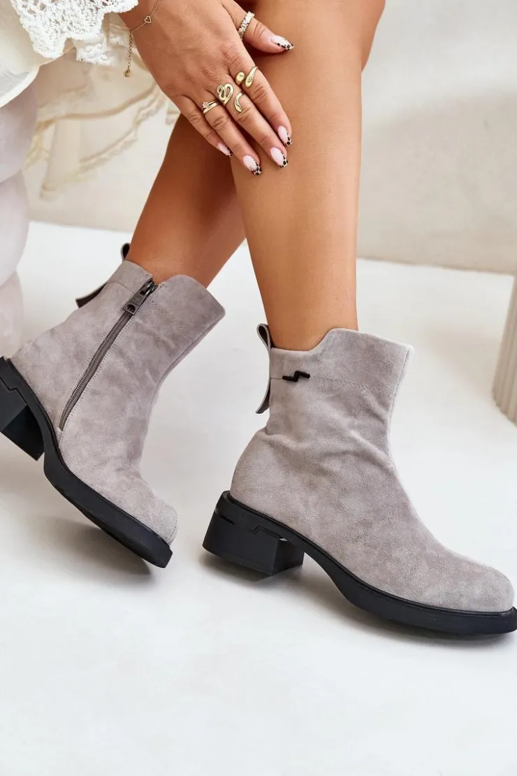 Hot Buty damskie Vinceza Ocieplane Botki Damskie Z Naturalnego Zamszu Na Zamek Szare Vinceza 66696