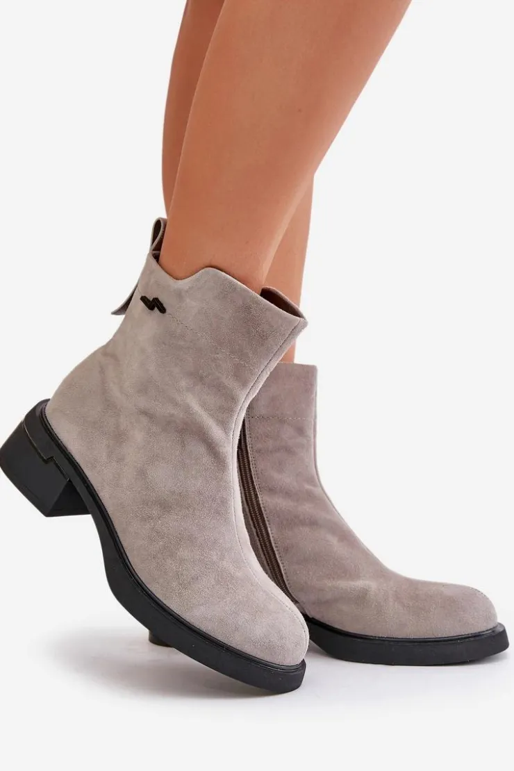 Hot Buty damskie Vinceza Ocieplane Botki Damskie Z Naturalnego Zamszu Na Zamek Szare Vinceza 66696