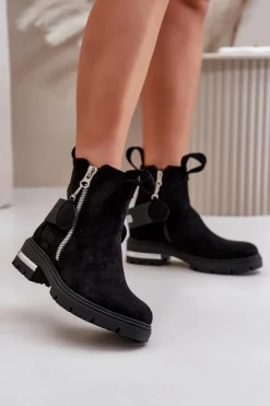 Hot Boto Ocieplane Botki Damskie Z Suwakiem Czarne Calvaro