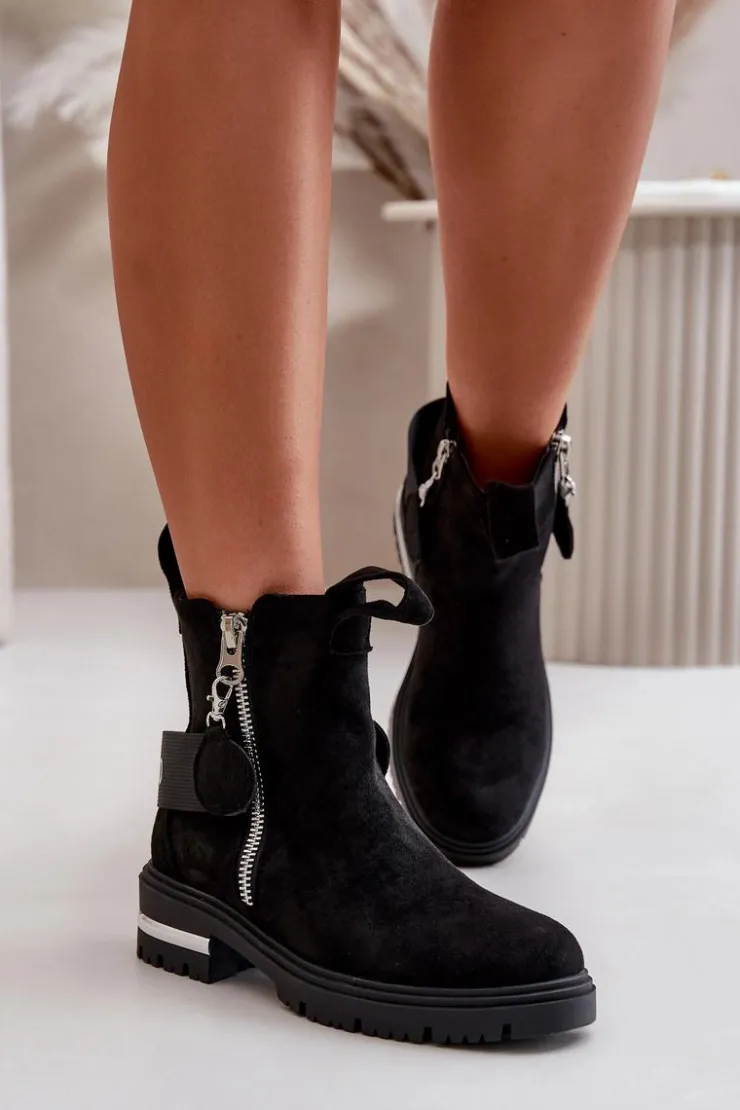 Hot Boto Ocieplane Botki Damskie Z Suwakiem Czarne Calvaro