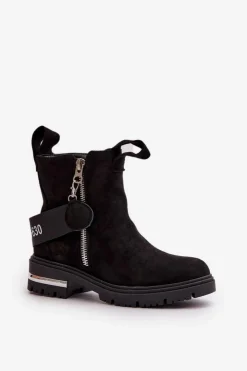 Hot Boto Ocieplane Botki Damskie Z Suwakiem Czarne Calvaro