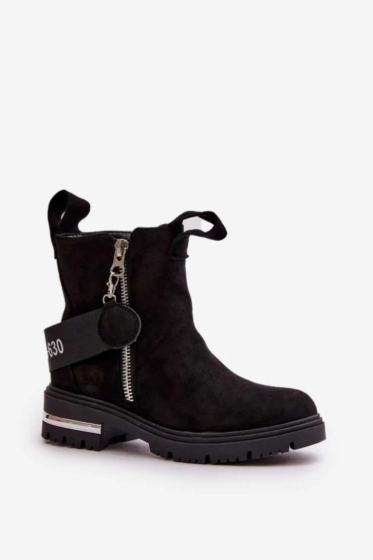 Hot Boto Ocieplane Botki Damskie Z Suwakiem Czarne Calvaro