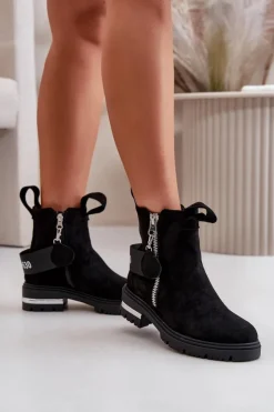 Hot Boto Ocieplane Botki Damskie Z Suwakiem Czarne Calvaro