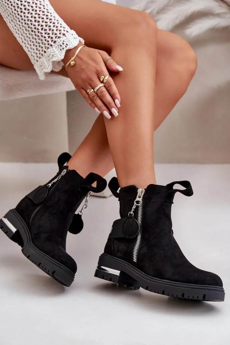 Hot Boto Ocieplane Botki Damskie Z Suwakiem Czarne Calvaro