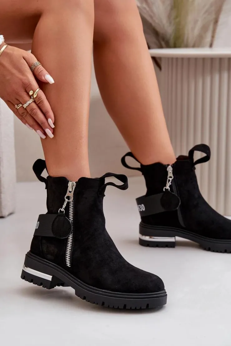 Hot Boto Ocieplane Botki Damskie Z Suwakiem Czarne Calvaro