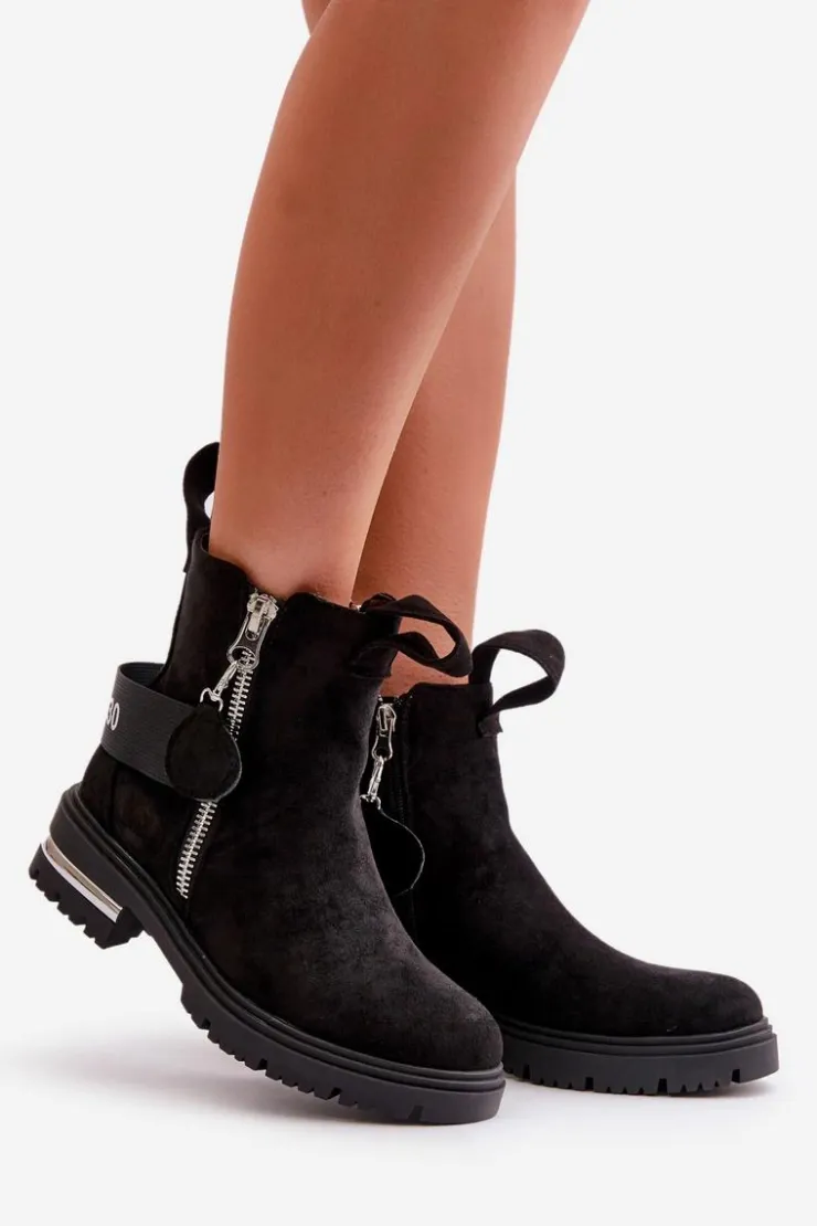 Hot Boto Ocieplane Botki Damskie Z Suwakiem Czarne Calvaro