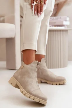 Damskie Boto Ocieplane Botki Damskie Z Przetarciami Eko Skórzane Złote Verietta