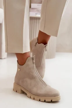 Damskie Boto Ocieplane Botki Damskie Z Przetarciami Eko Skórzane Złote Verietta