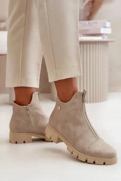 Damskie Boto Ocieplane Botki Damskie Z Przetarciami Eko Skórzane Złote Verietta