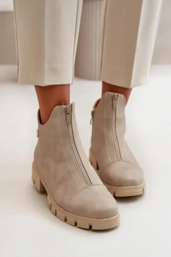 Damskie Boto Ocieplane Botki Damskie Z Przetarciami Eko Skórzane Złote Verietta