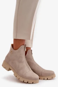 Damskie Boto Ocieplane Botki Damskie Z Przetarciami Eko Skórzane Złote Verietta