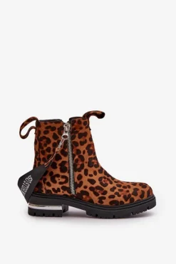 Boto Botki Zimowe Damskie|Botki Płaskie*Ocieplane Botki Damskie Z Suwakiem Panterka Brązowe Calvaro