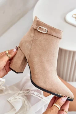 Discount Boto Ocieplane Botki Damskie Z Noskami W Szpic Na Słupku Beżowe Laoreina