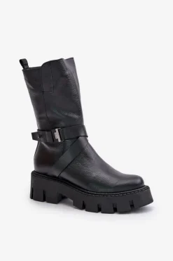 Sale Laura Messi Ocieplane Botki Damskie Ze Skóry Naturalnej 2859 Czarne