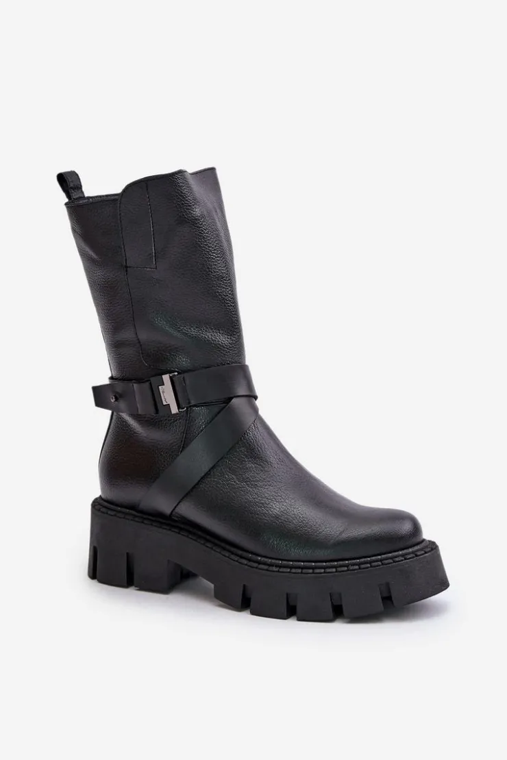 Sale Laura Messi Ocieplane Botki Damskie Ze Skóry Naturalnej 2859 Czarne