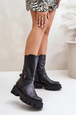 Sale Laura Messi Ocieplane Botki Damskie Ze Skóry Naturalnej 2859 Czarne