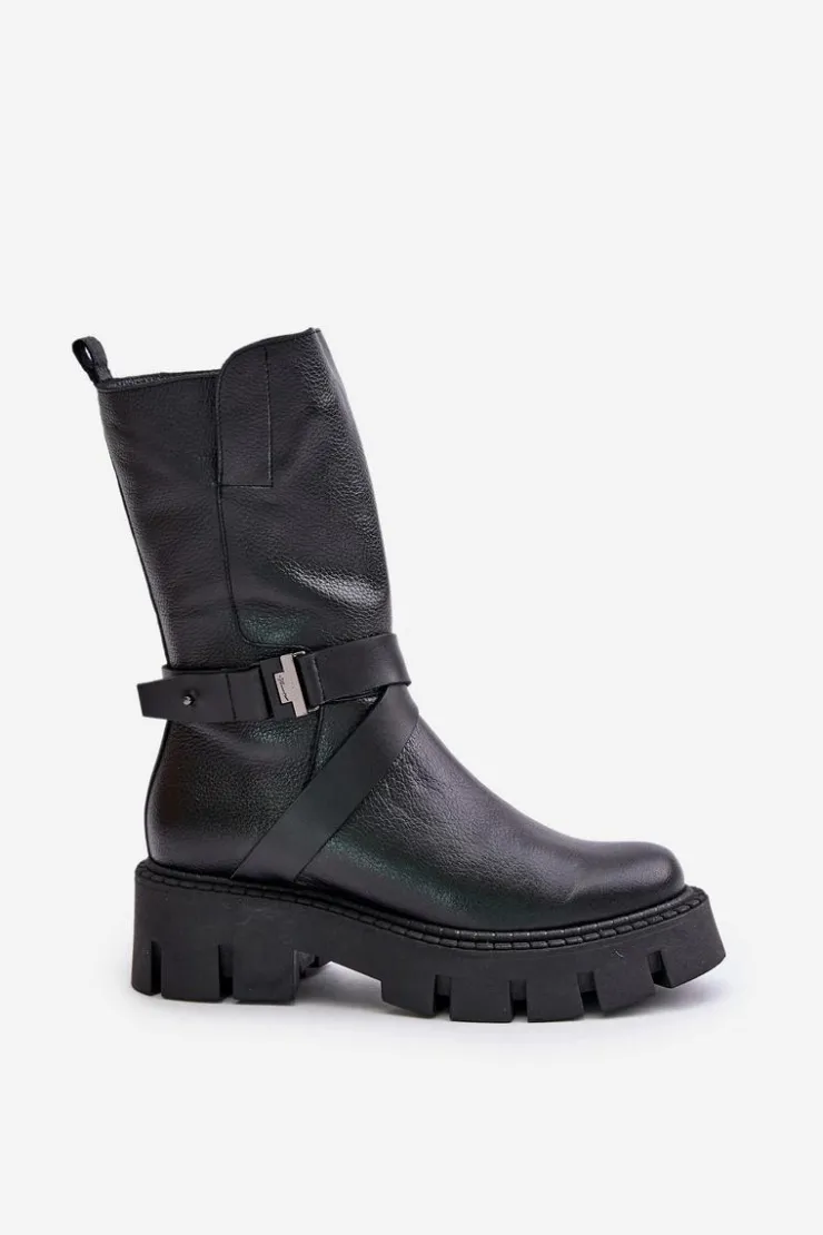 Sale Laura Messi Ocieplane Botki Damskie Ze Skóry Naturalnej 2859 Czarne