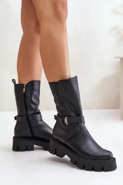 Sale Laura Messi Ocieplane Botki Damskie Ze Skóry Naturalnej 2859 Czarne