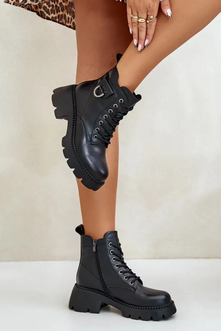 Discount Buty damskie Vinceza Ocieplane Botki Damskie Ze Skóry Naturalnej Vinceza 41460 Czarne