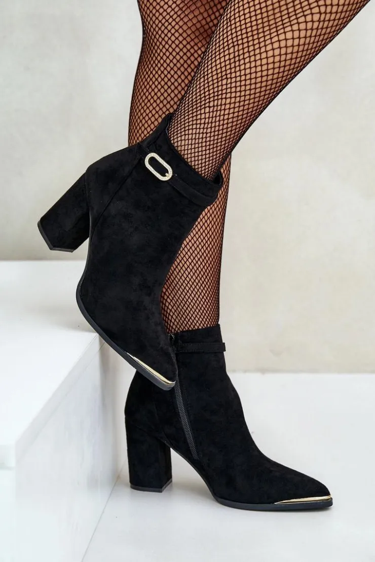 Damskie Boto Ocieplane Botki Damskie Z Noskami W Szpic Na Słupku Czarne Laoreina