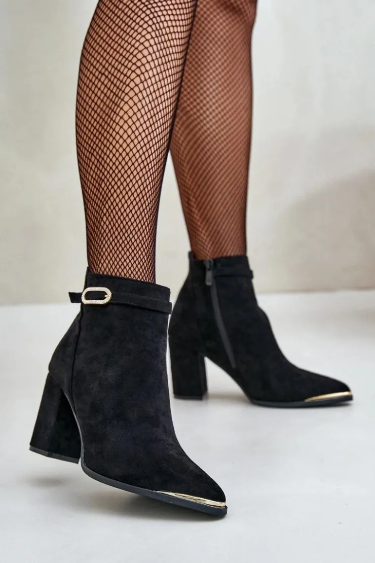 Damskie Boto Ocieplane Botki Damskie Z Noskami W Szpic Na Słupku Czarne Laoreina