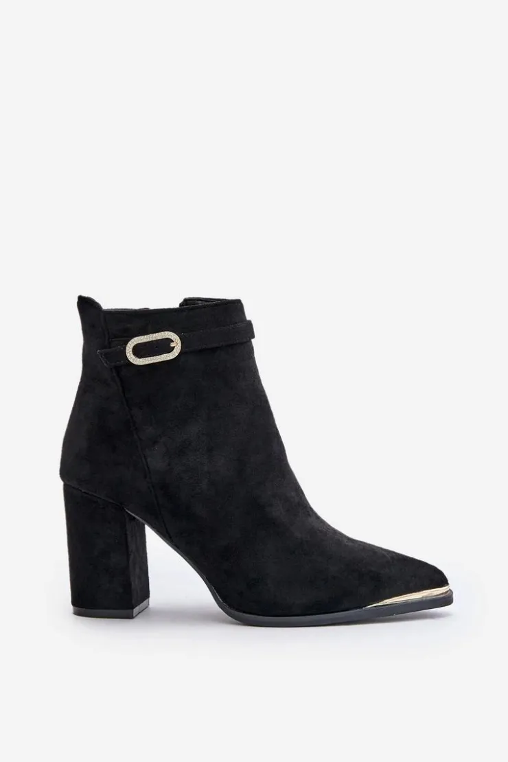 Damskie Boto Ocieplane Botki Damskie Z Noskami W Szpic Na Słupku Czarne Laoreina