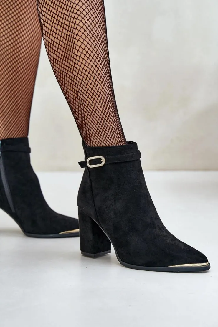 Damskie Boto Ocieplane Botki Damskie Z Noskami W Szpic Na Słupku Czarne Laoreina