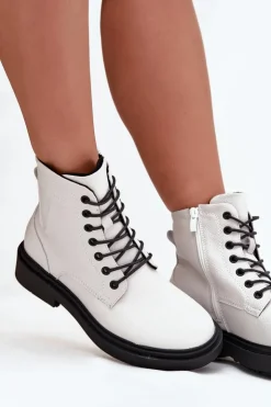 Buty Sergio Leone Botki Ocieplane|Botki Skórzane*Ocieplane Botki Damskie Z Naturalnej Skóry Sergio Leone BT25248-S Białe Biały