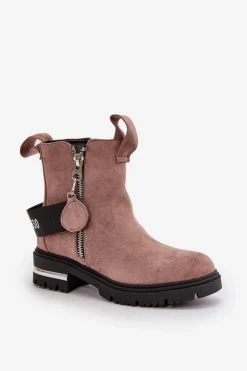 Best Boto Ocieplane Botki Damskie Z Suwakiem Ciemnobeżowe Calvaro