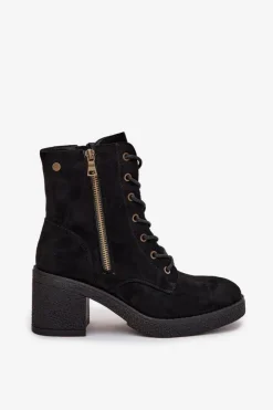Clearance Boto Ocieplane Botki Damskie Ze Sznurowaniem I Suwakami Czarne Paressa
