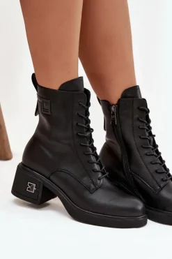 Damskie Buty damskie Vinceza Ocieplane Botki Damskie Z Naturalnej Skóry Na Klocku Vinceza 66819 Czarne