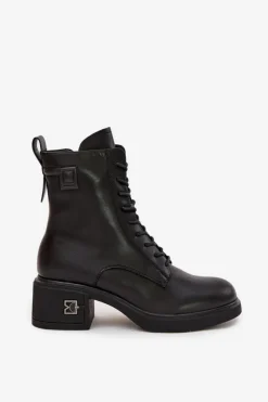 Damskie Buty damskie Vinceza Ocieplane Botki Damskie Z Naturalnej Skóry Na Klocku Vinceza 66819 Czarne