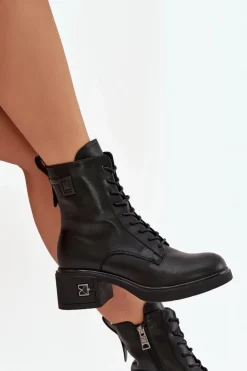 Damskie Buty damskie Vinceza Ocieplane Botki Damskie Z Naturalnej Skóry Na Klocku Vinceza 66819 Czarne