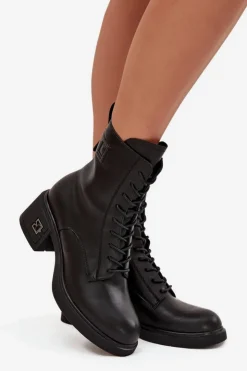 Damskie Buty damskie Vinceza Ocieplane Botki Damskie Z Naturalnej Skóry Na Klocku Vinceza 66819 Czarne