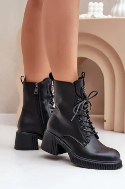 Damskie Buty damskie Vinceza Ocieplane Botki Damskie Ze Skóry Naturalnej Vinceza 66671 Czarne