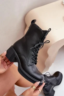 Damskie Buty damskie Vinceza Ocieplane Botki Damskie Ze Skóry Naturalnej Vinceza 66671 Czarne