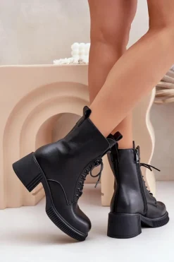 Damskie Buty damskie Vinceza Ocieplane Botki Damskie Ze Skóry Naturalnej Vinceza 66671 Czarne