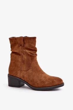 Damskie Boto Ocieplane Botki Damskie Z Marszczoną Cholewką Na Niskim Obcasie Camel Zinanya