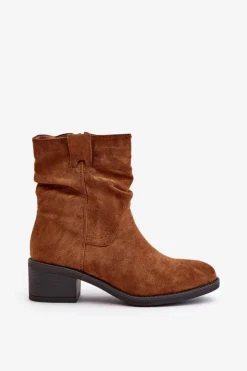 Damskie Boto Ocieplane Botki Damskie Z Marszczoną Cholewką Na Niskim Obcasie Camel Zinanya