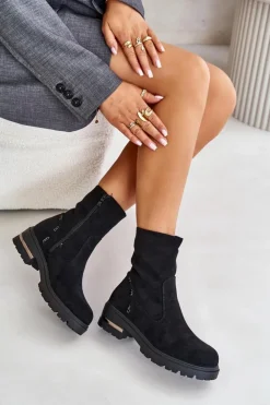 Damskie Boto Ocieplane Botki Damskie Z Eko Zamszu Na Zamek Czarne Narilie